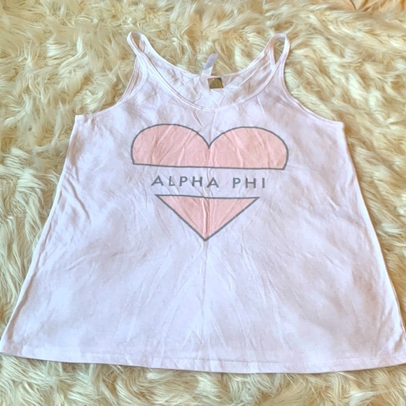 Brand New Never Worn White Pink and Silver Alpha Phi Hear Tank Top Size Small - Picture 1 of 6
